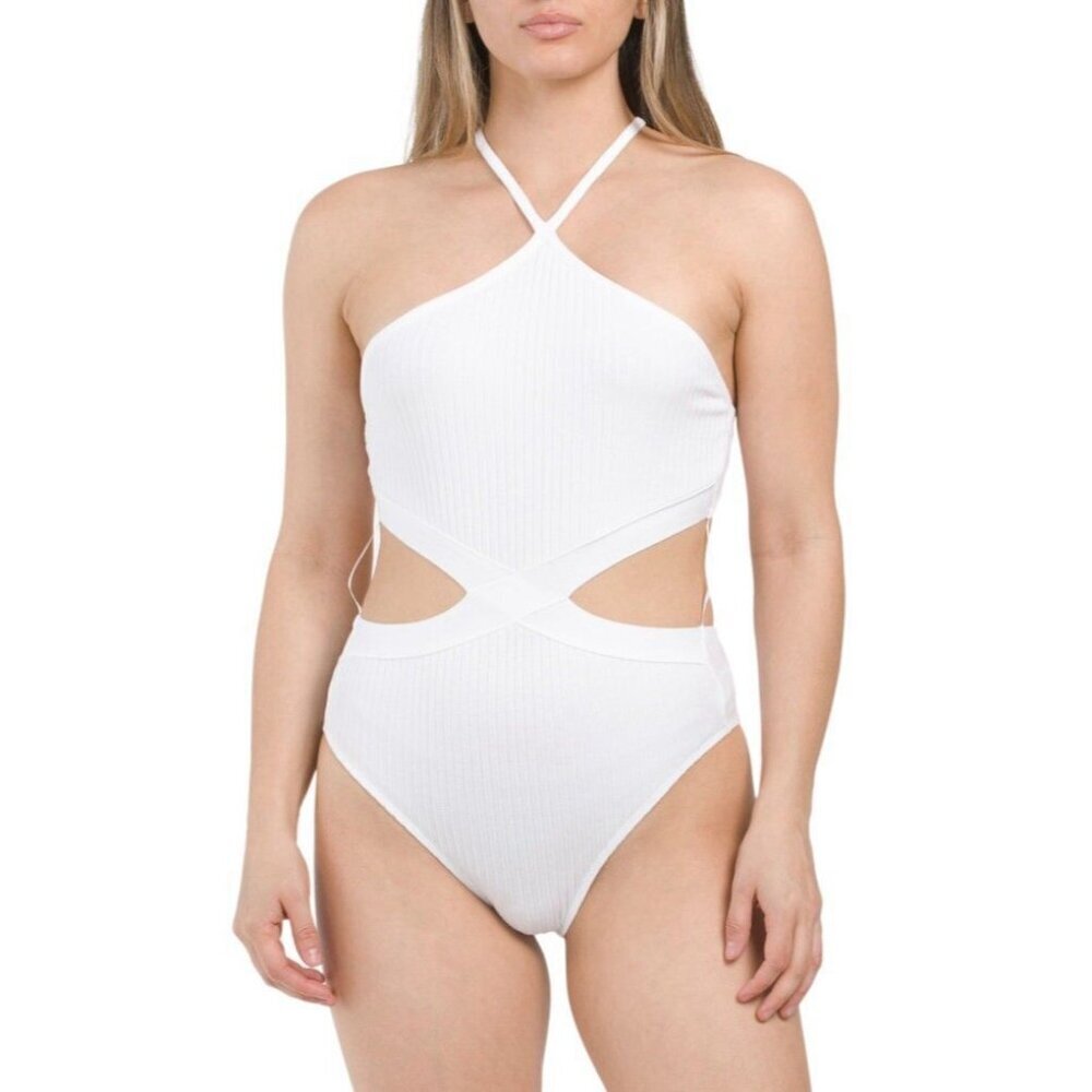 Zara Ribbed Cotton Blend Cut Out Bodysuit Women’s White Size S - Small - NWT - Picture 2 of 16